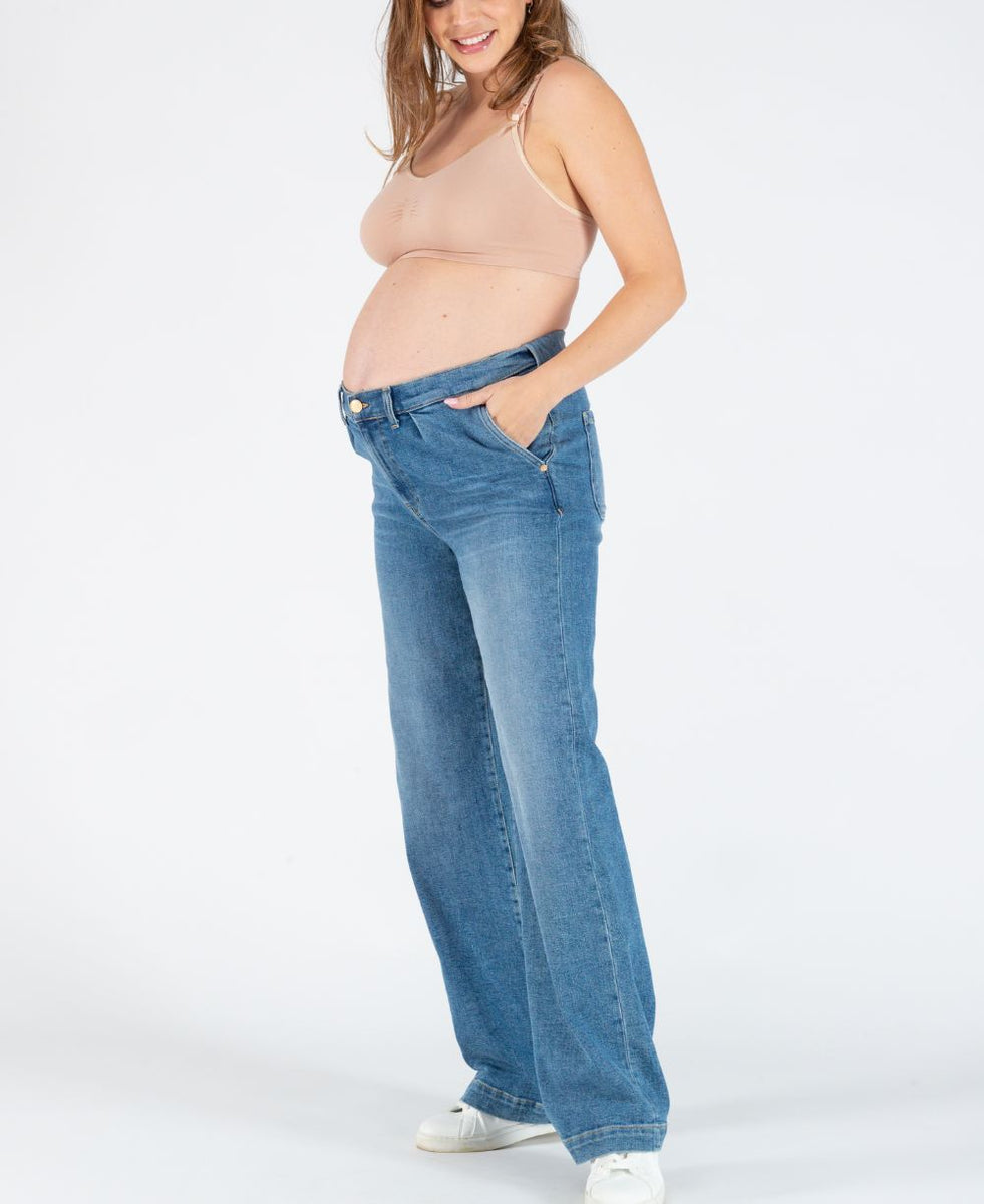 Kelly mid blue wide leg maternity jeans Cache Coeur – Cache