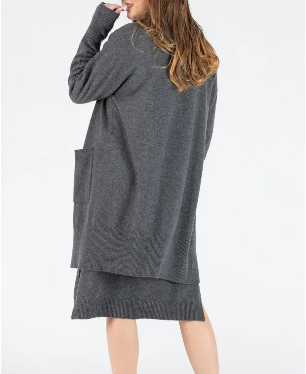 Long cashmere maternity cardigan Laurie anthracite | Cache Coeur Long cashmere maternity cardigan Laurie anthracite | Cache Coeur