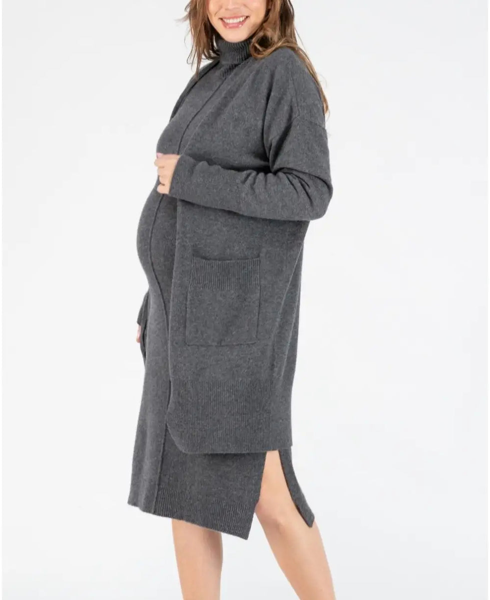 Long cashmere maternity cardigan Laurie anthracite | Cache Coeur