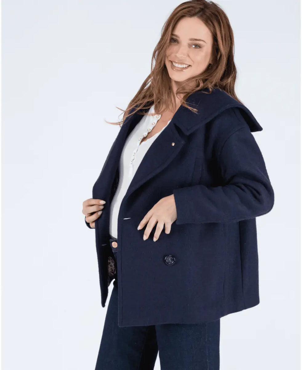 Women's navy clearance coat with hood