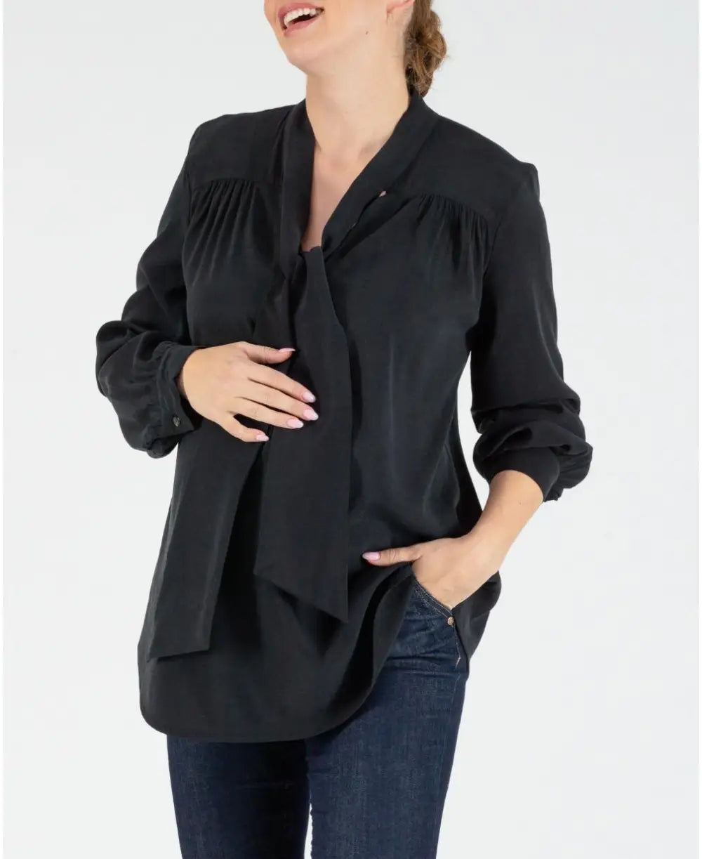 Margaux ascot tie pregnancy and nursing blouse black