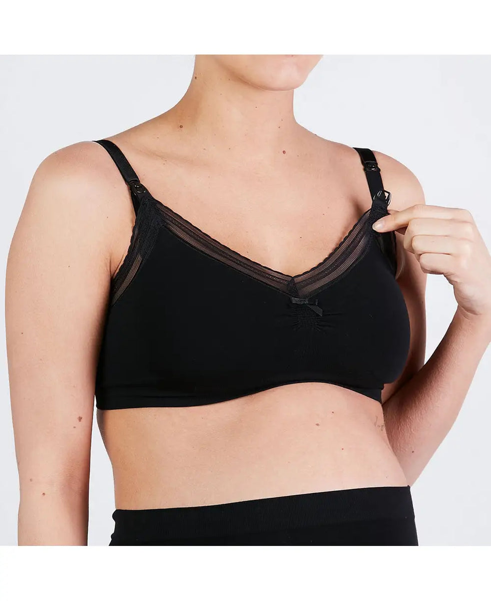 Pack of 2 Seamless Bras with Lace Detail, Maternity & Nursing Special -  black dark solid