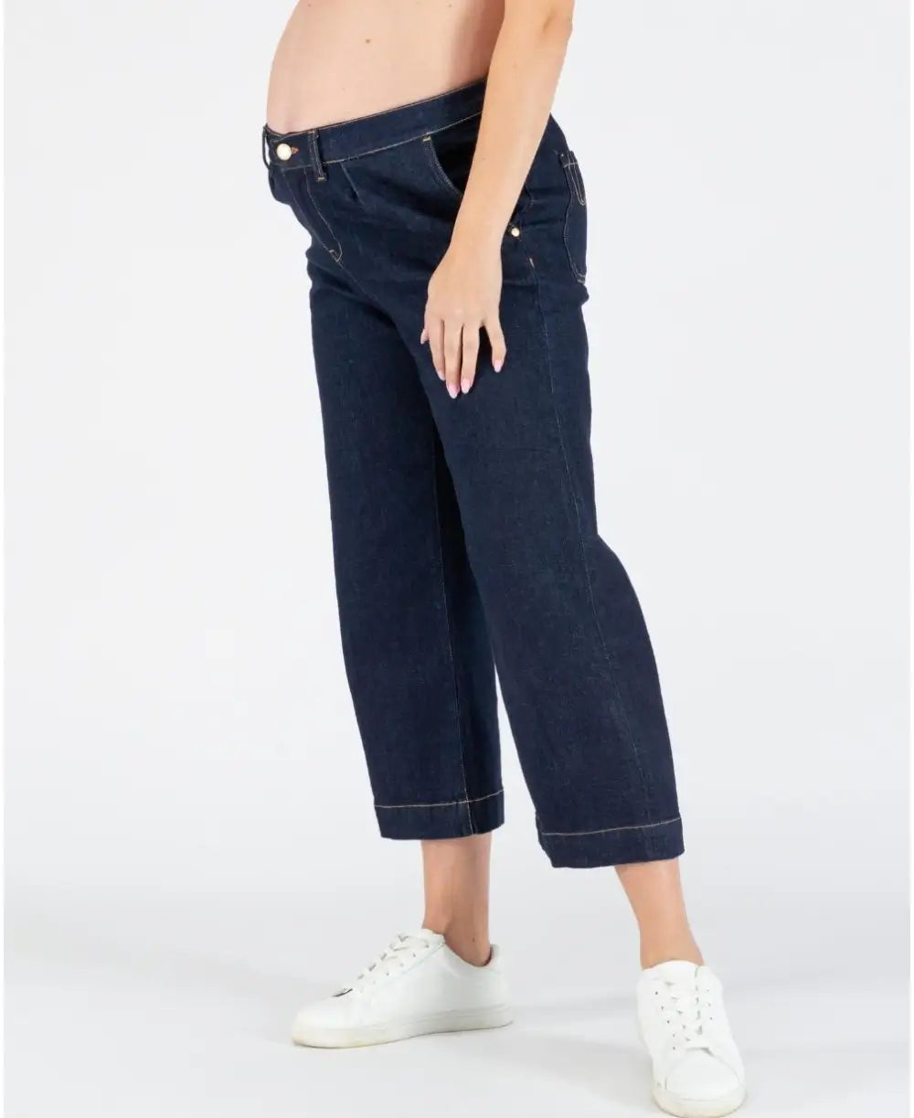 Maternity and post partum cropped wide leg dark blue Jill