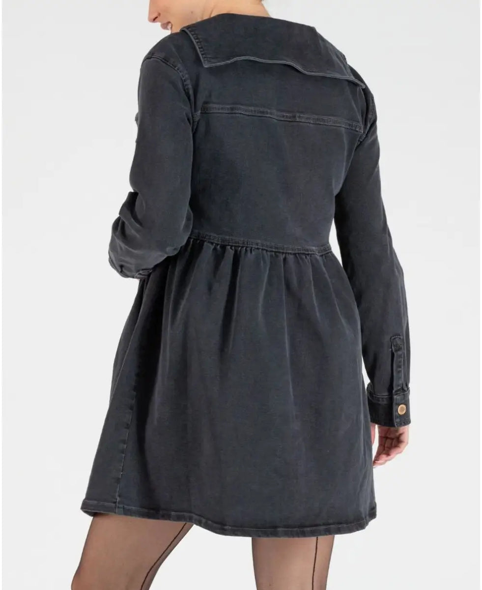 Short denim dress for pregnancy and nursing Nina grey – Cache Cœur US
