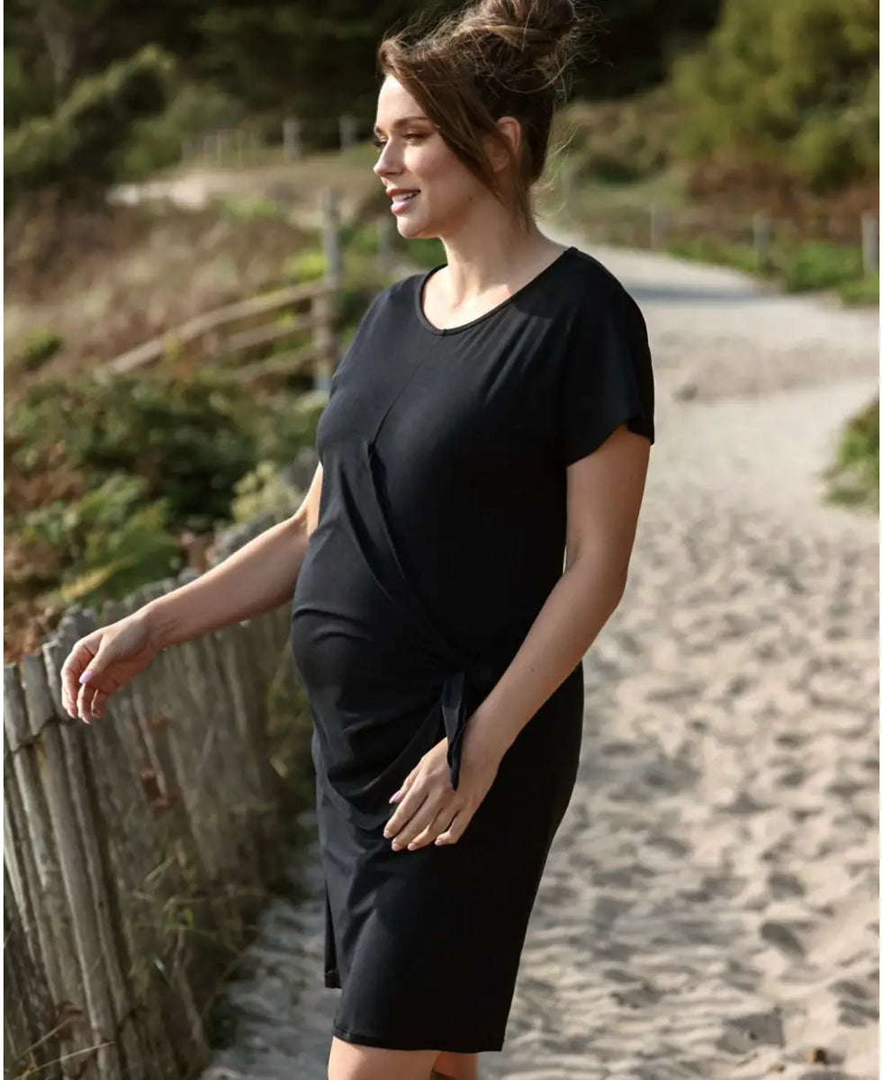 Short maternity and nursing dress Matelot black