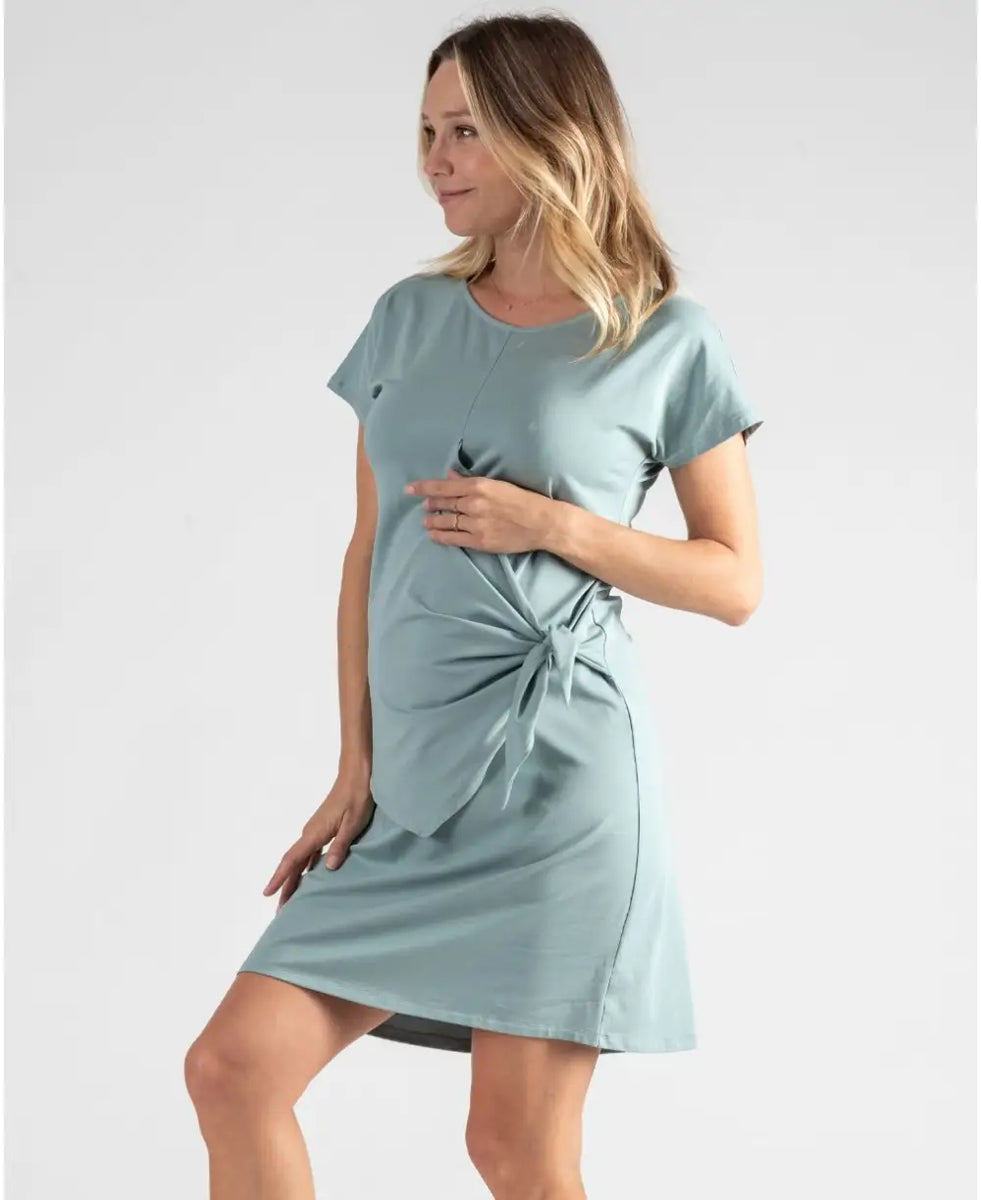 Short maternity and nursing dress Matelot sage