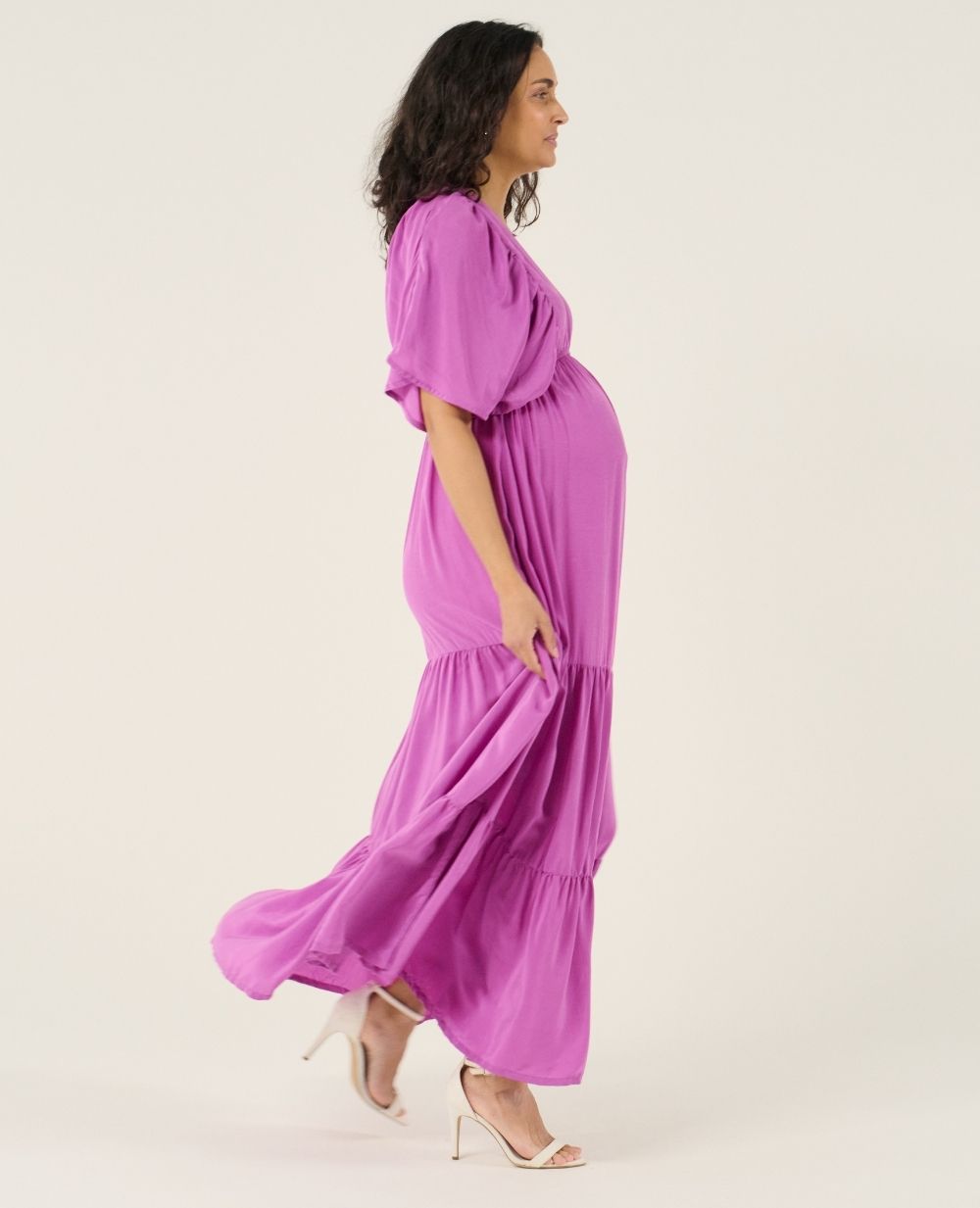 maxi purple maternity dress Vedolay Spring Maternity Dress Women Ruched Floral Lace Maternity Photography Prop Maxi Dress Fancy Wedding Pregnancy Gown for Baby Shower Photoshoot,
