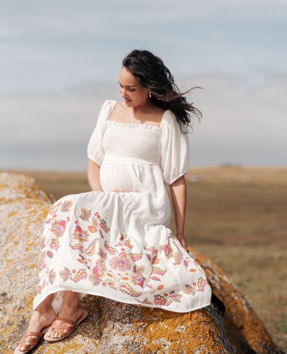 Mila nursing bohemian style smock long dress