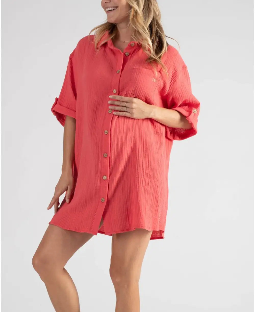 Pregnancy and nursing dress Bertille coral | Cache Cur Cache Cur US Pregnancy and nursing dress Bertille coral | Cache Cur Cache Cur US