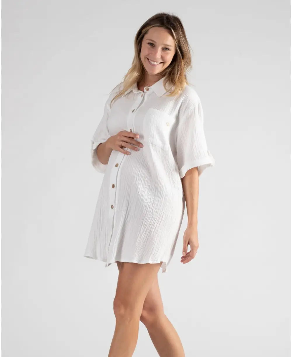 Pregnancy and nursing dress Bertille white | Cache Cœur – Cache