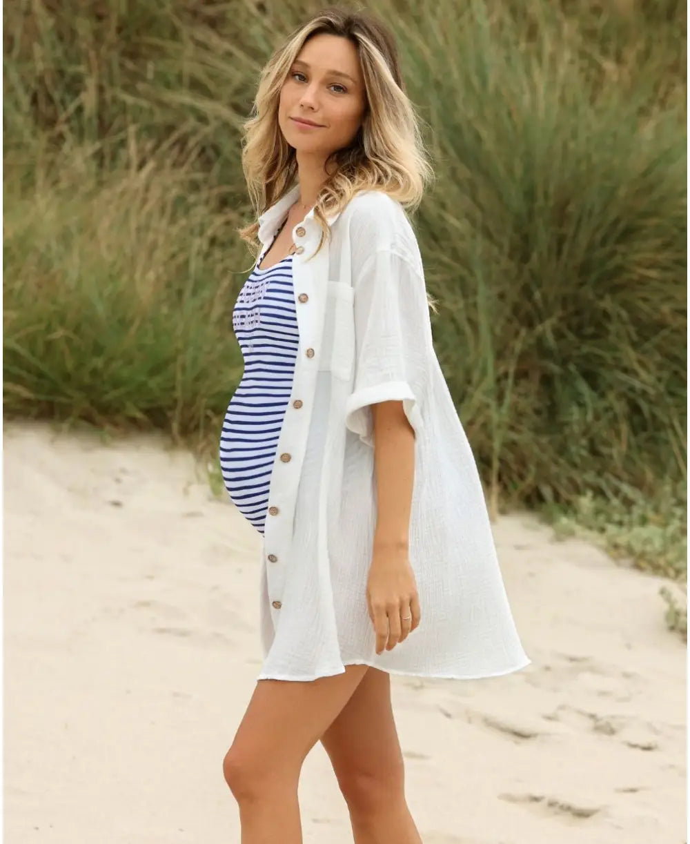 Bertille white maternity and nursing beach dress