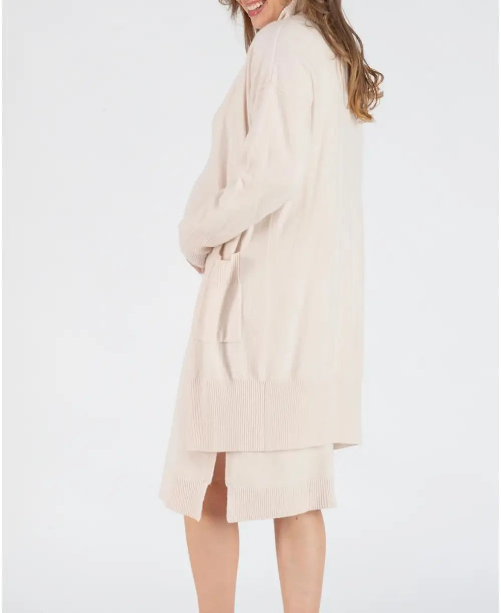 Long cashmere maternity cardigan Laurie sand - Cardigan