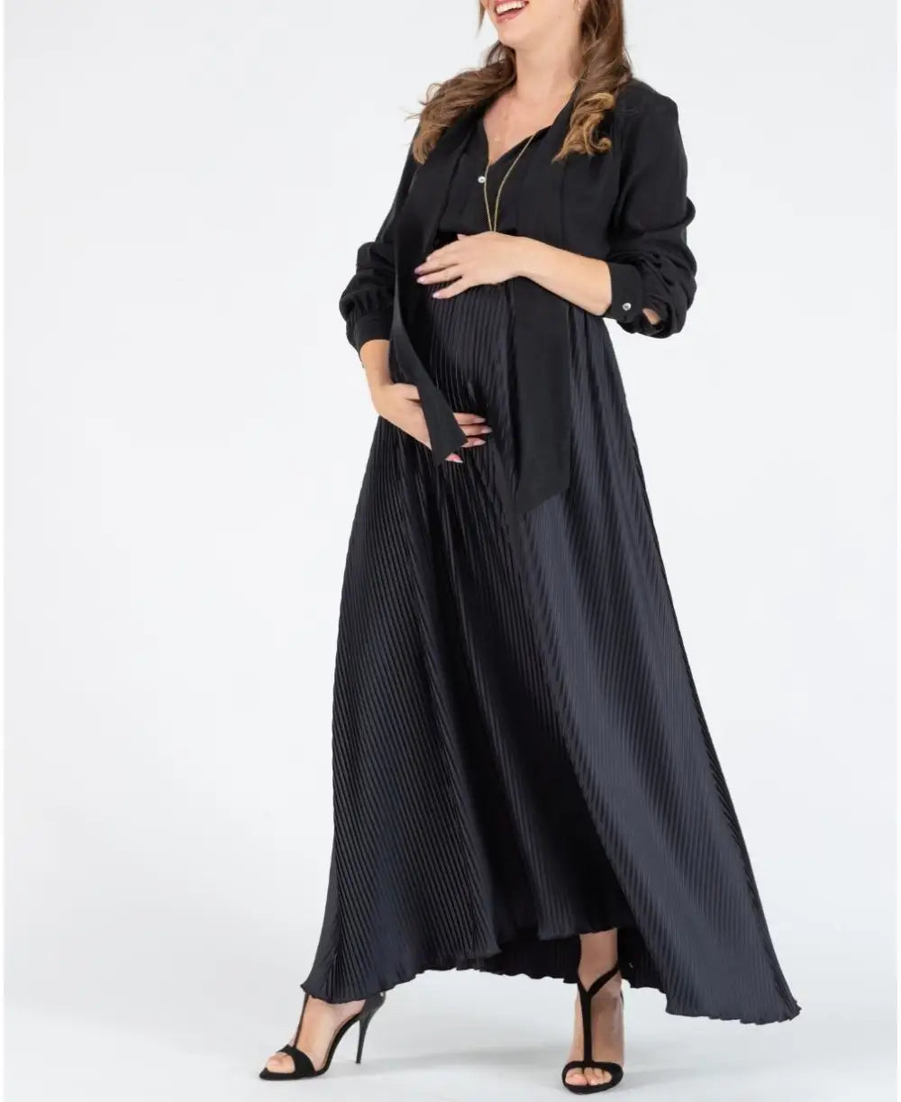 Long pleated pregnancy skirt Bardot black