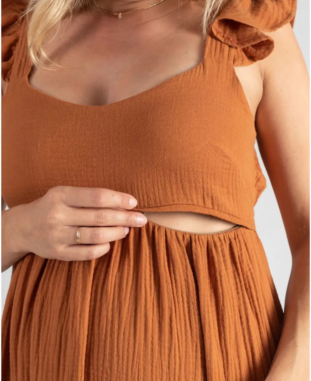 Maternity and nursing dress Melody caramel | Cache Cur S Maternity and nursing dress Melody caramel | Cache Cur S