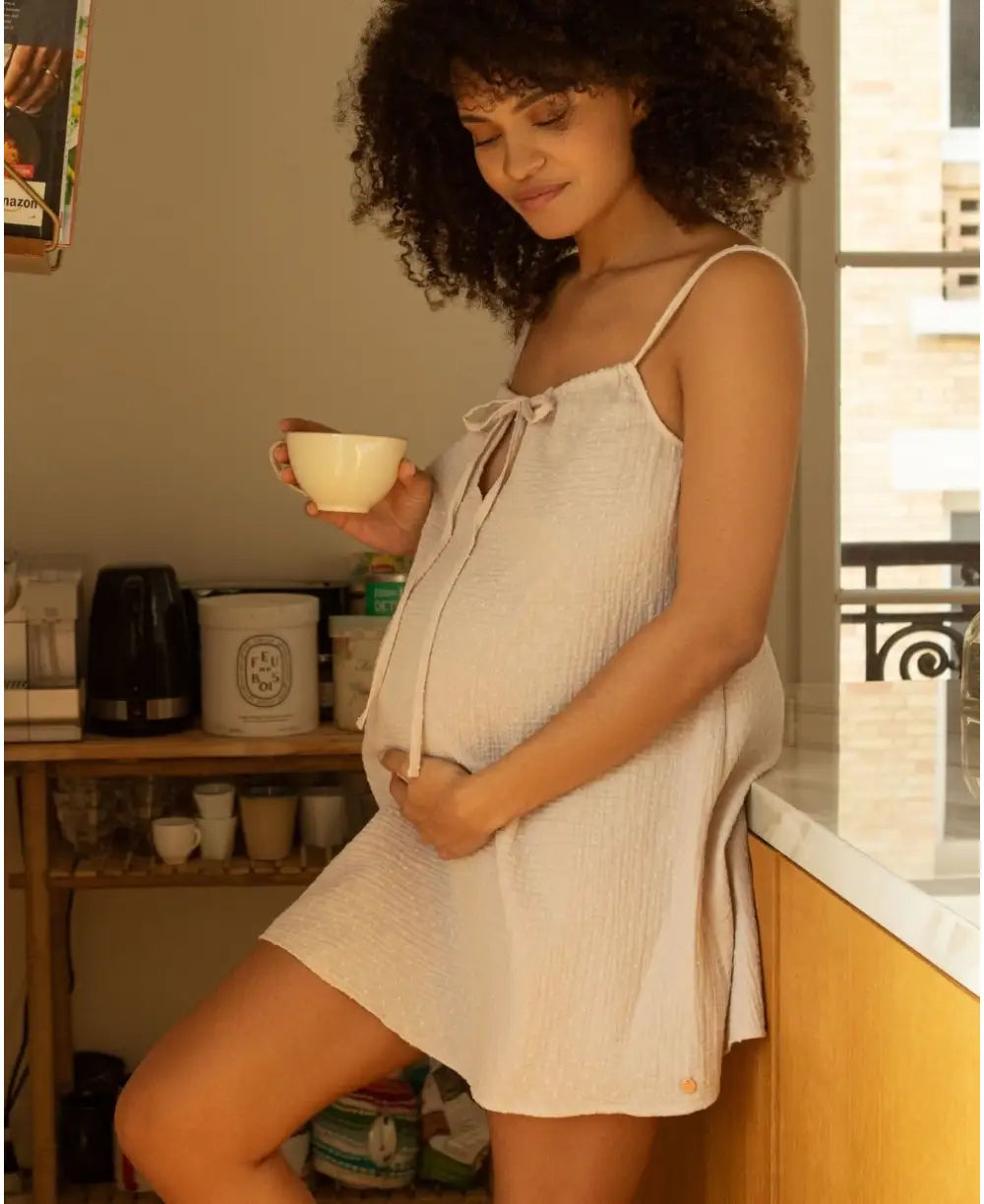 Maternity and nursing nightdress Trousseau beige -