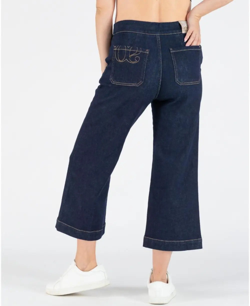 Maternity cropped wide leg dark blue Jill - Jeans