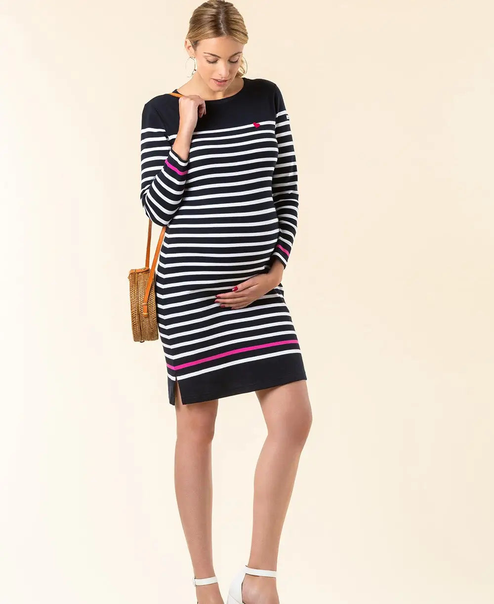 Maternity dress - Armor Lux x Cache Cœur navy and white - – Cache