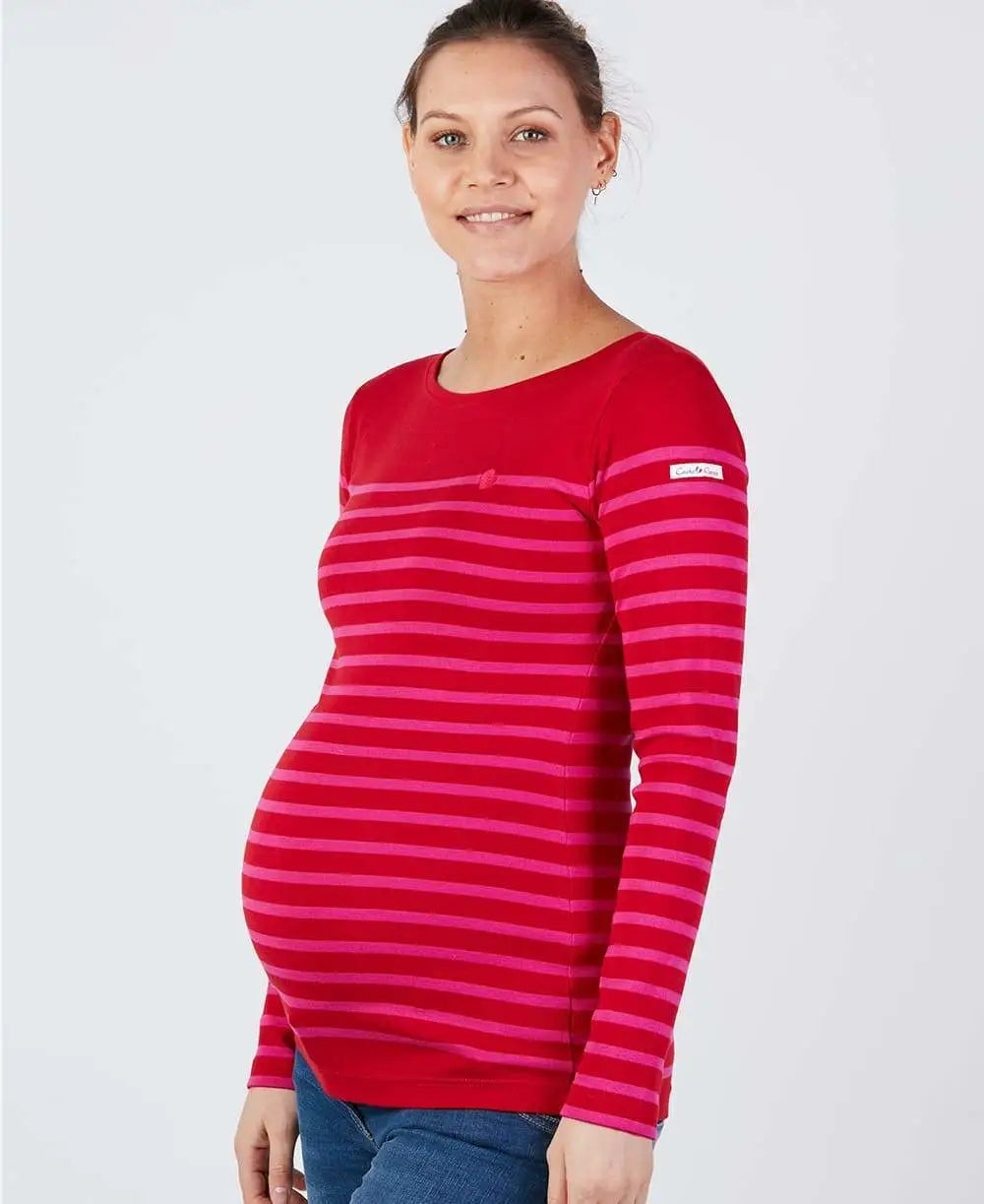 Maternity top Brest - Made in France red and fuschia