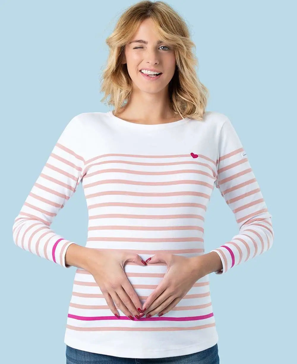 Maternity top Brest - Made in France white and pink