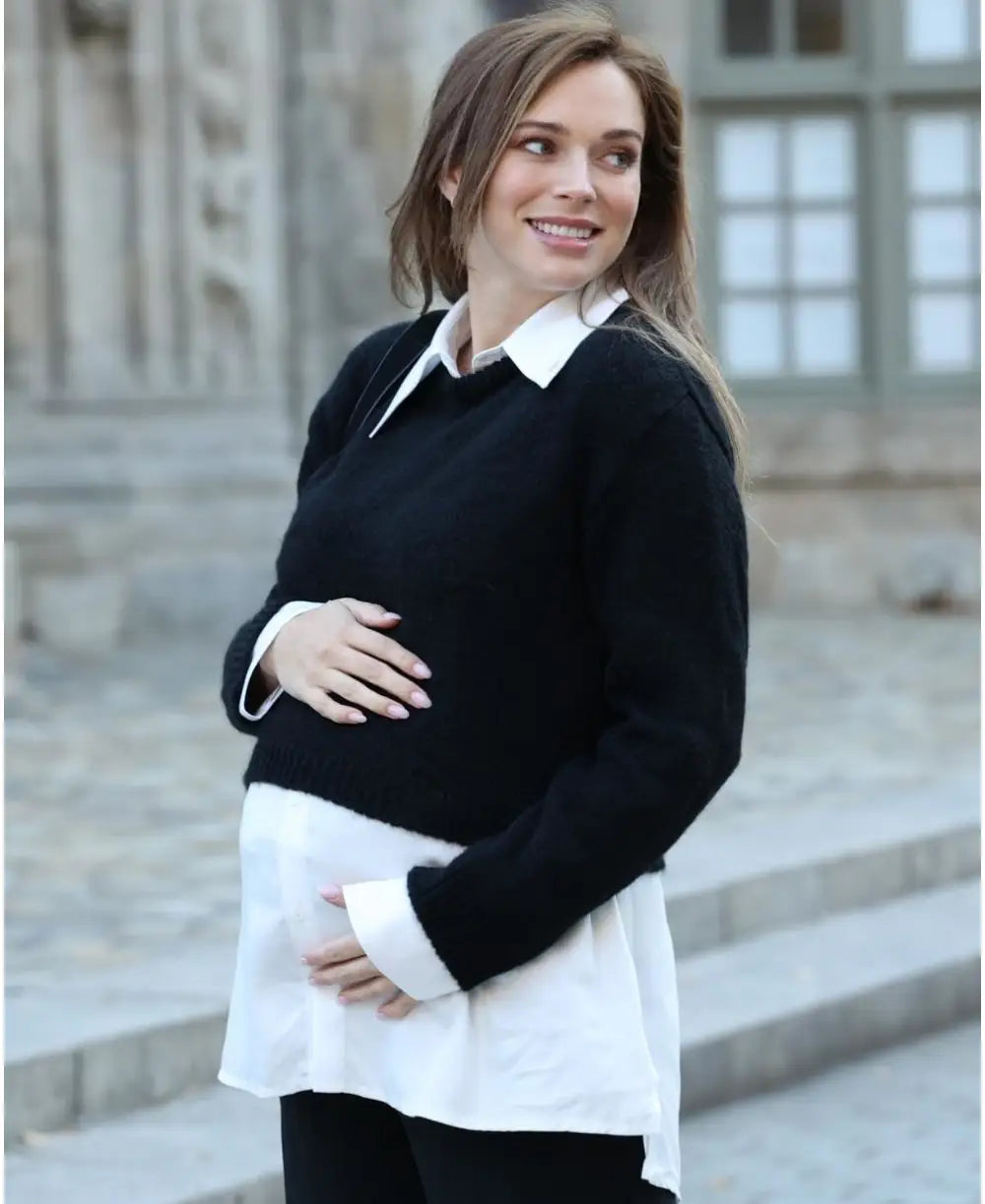 Pregnancy crop top sweater Gaspard black - Pull