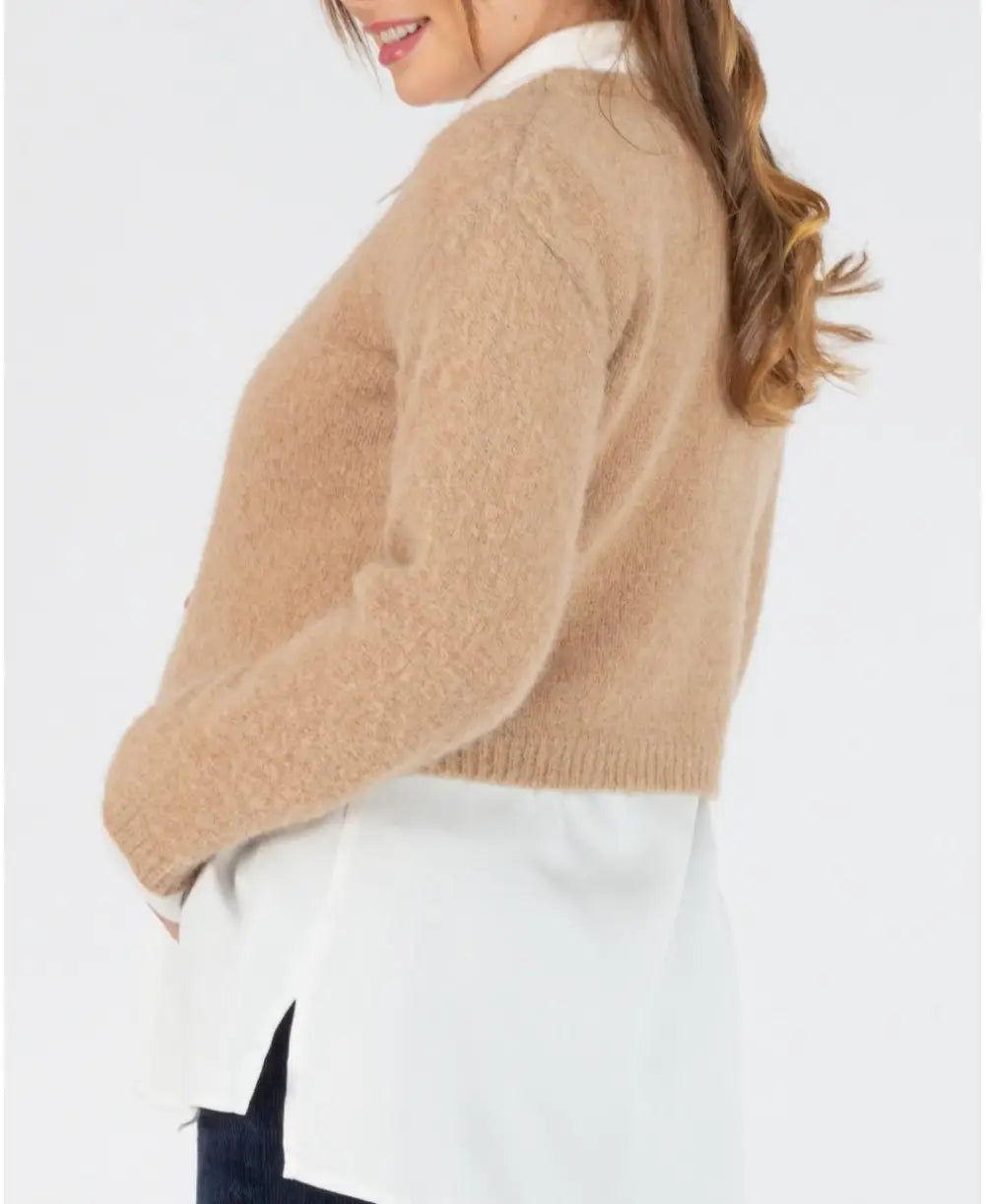 Pregnancy crop top sweater Gaspard camel - Pull