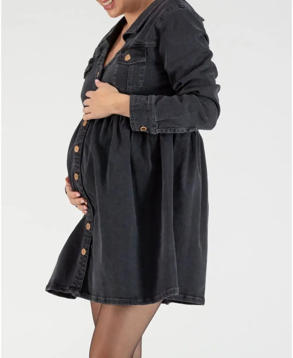 Short denim dress for pregnancy and nursing Nina grey – Cache Cœur US