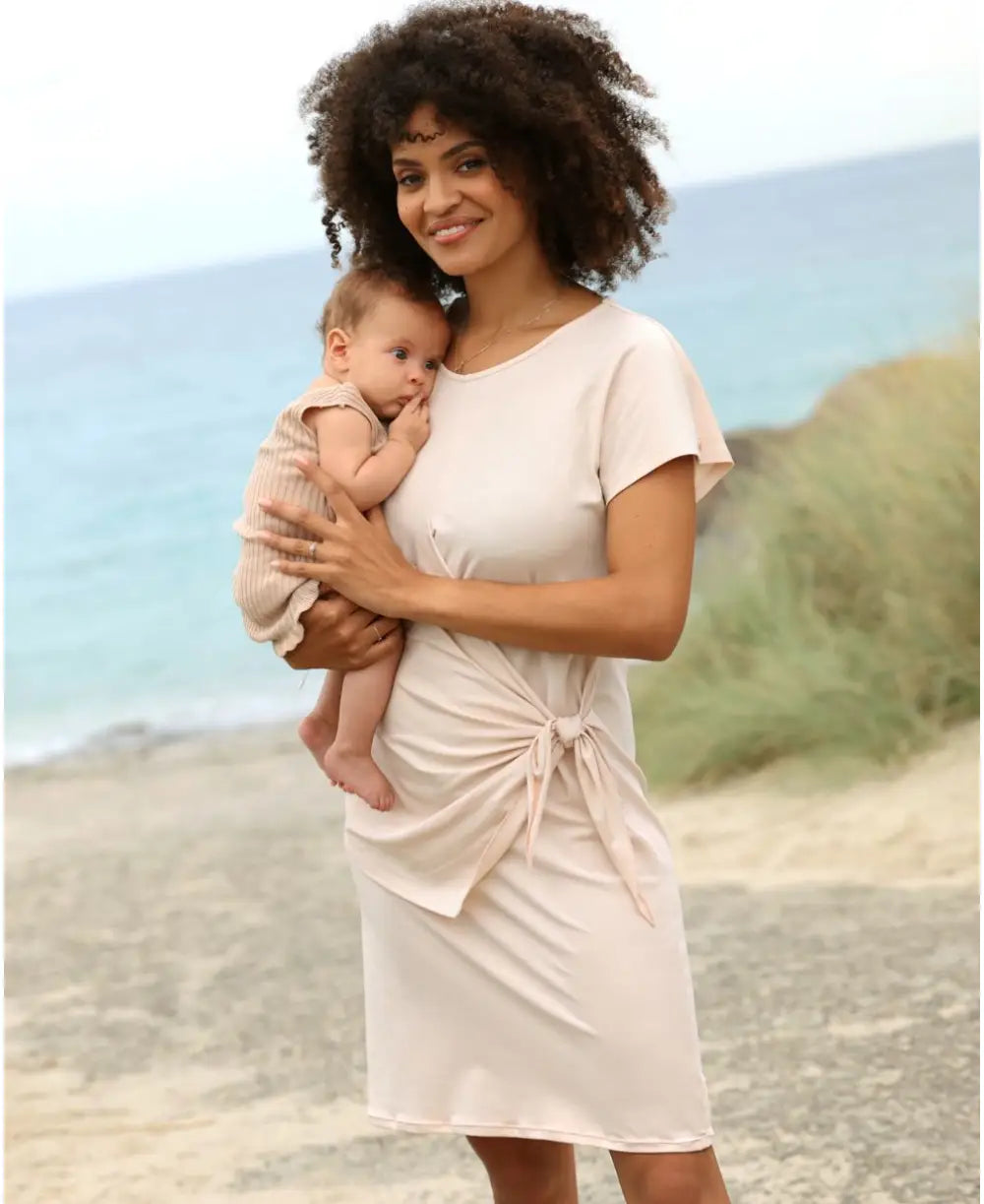 Short maternity and nursing dress Matelot powder pink | Cache Cur Cache Cur US Short maternity and nursing dress Matelot powder pink | Cache Cur Cache Cur US