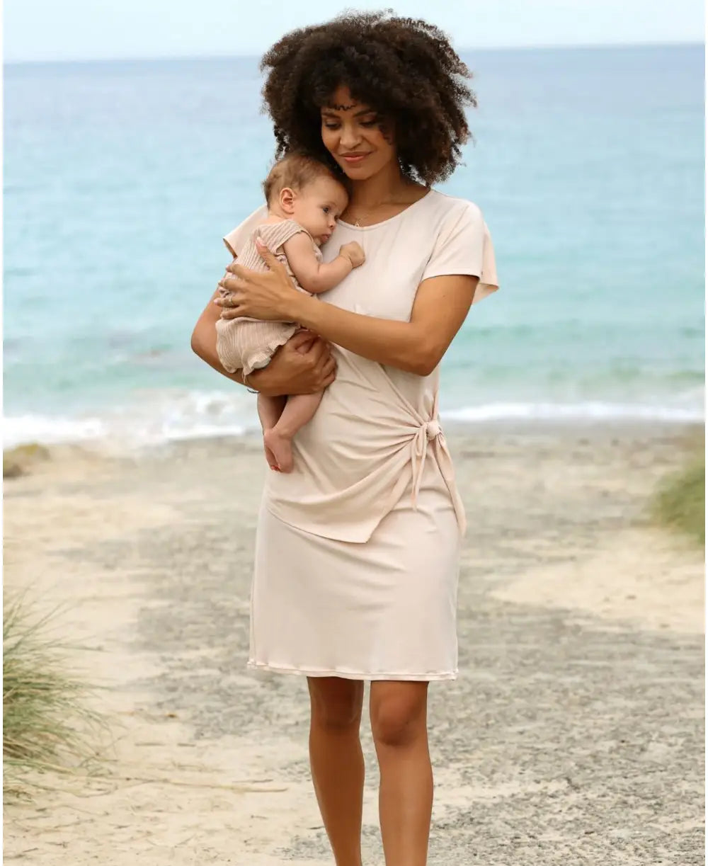 Roxie Cotton Modal Maternity & Nursing Dress in Khaki by Ripe Maternity