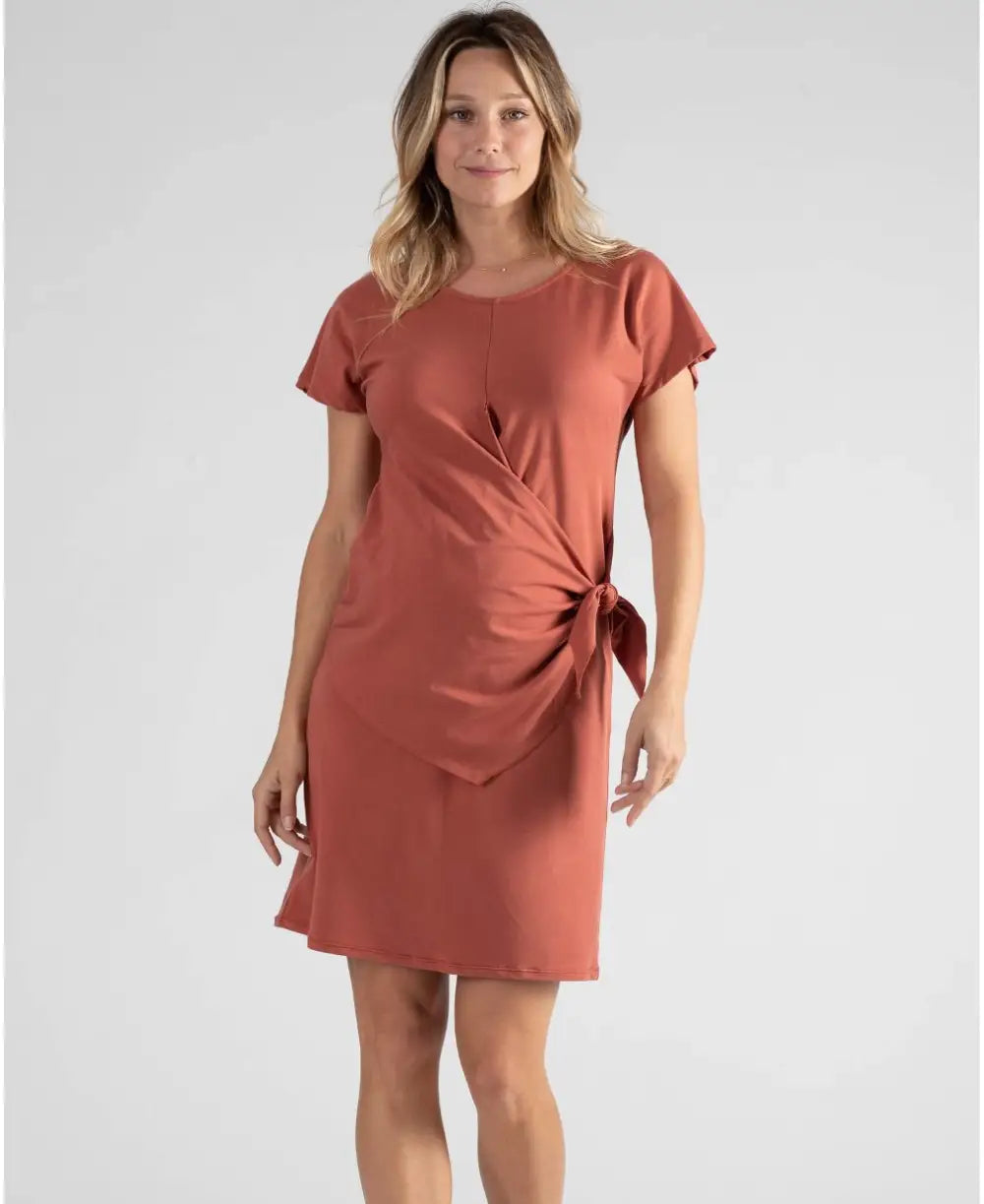 Beige Satin Wrap Maternity/Nursing Dress– PinkBlush