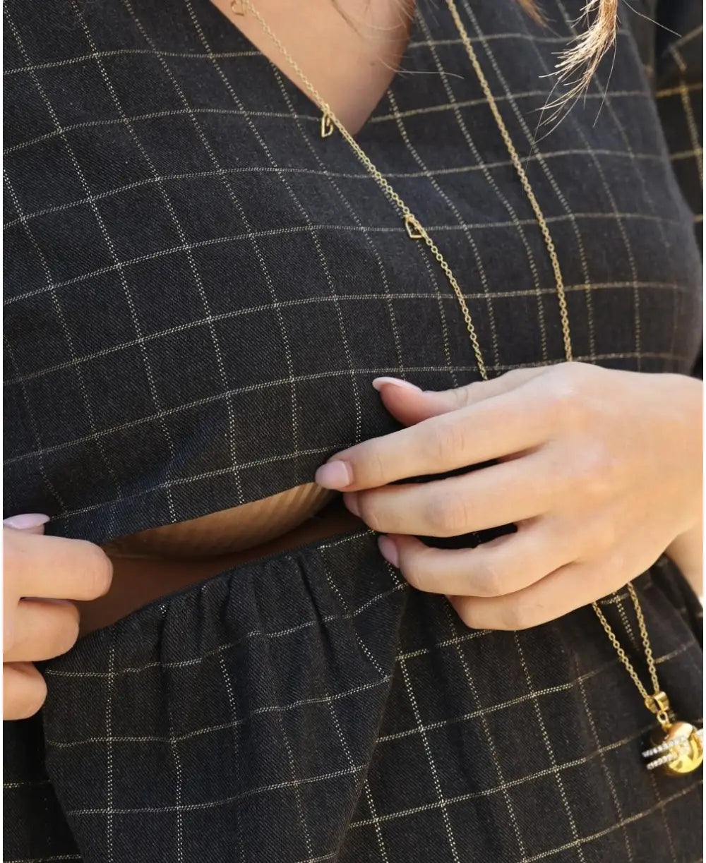 Short pregnancy and nursing dress Janis grey lurex - Robes