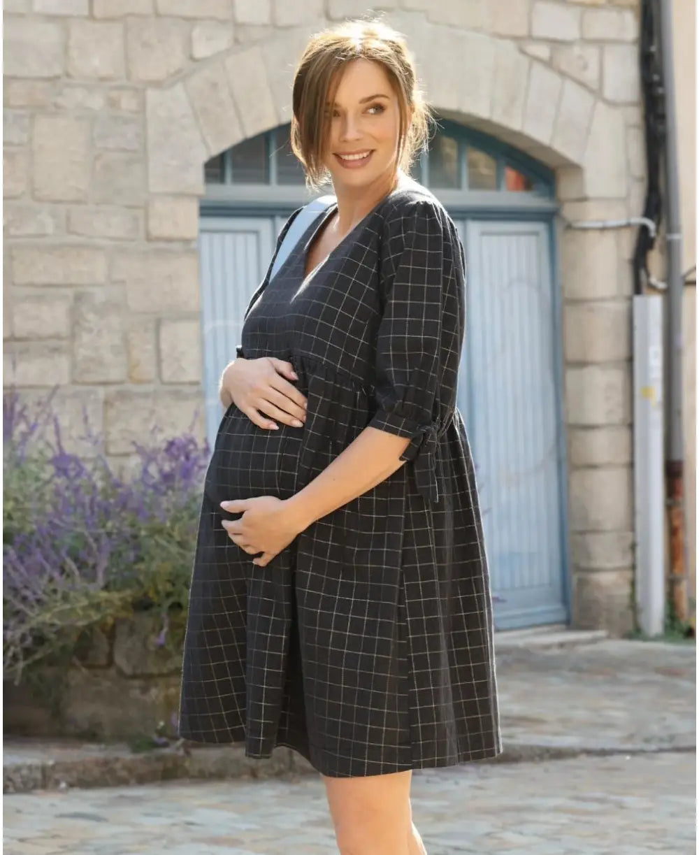 Short pregnancy and nursing dress Janis grey lurex Cache Coeur