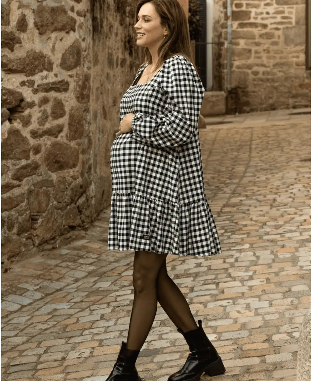Short pregnancy and nursing dress Patti black white - Robes