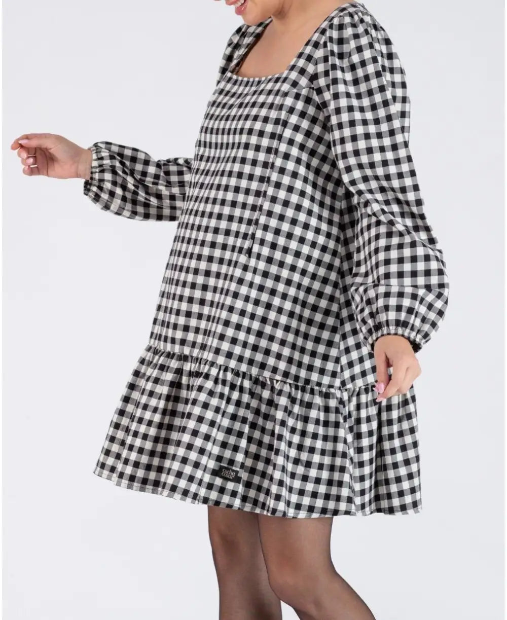 Short pregnancy and nursing dress Patti black and white – Cache Cœur US Short pregnancy and nursing dress Patti black and white – Cache Cœur US
