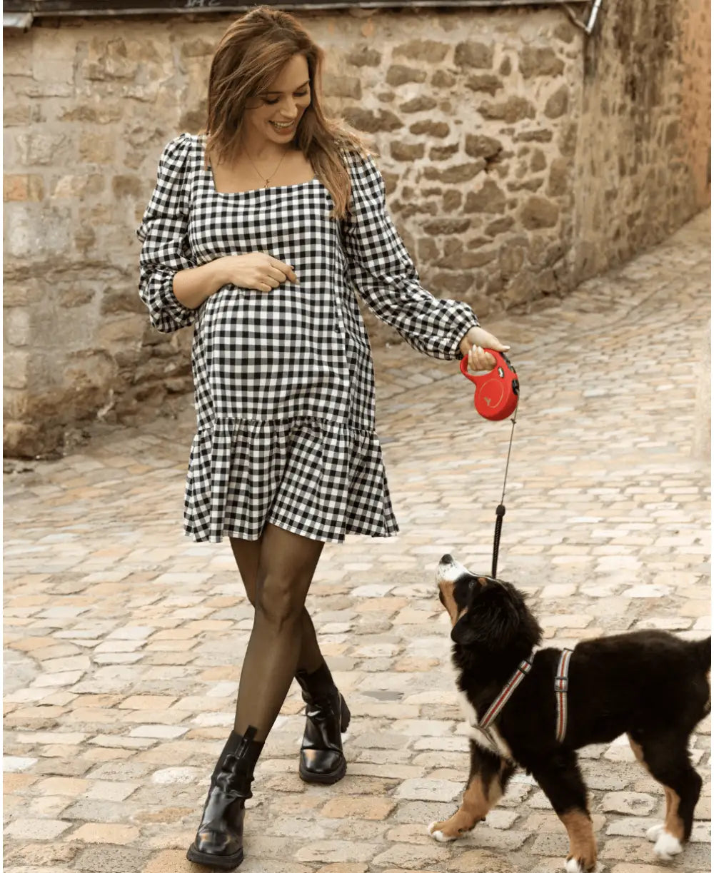 Short pregnancy and nursing dress Patti black and white Cache Cur US Short pregnancy and nursing dress Patti black and white Cache Cur US