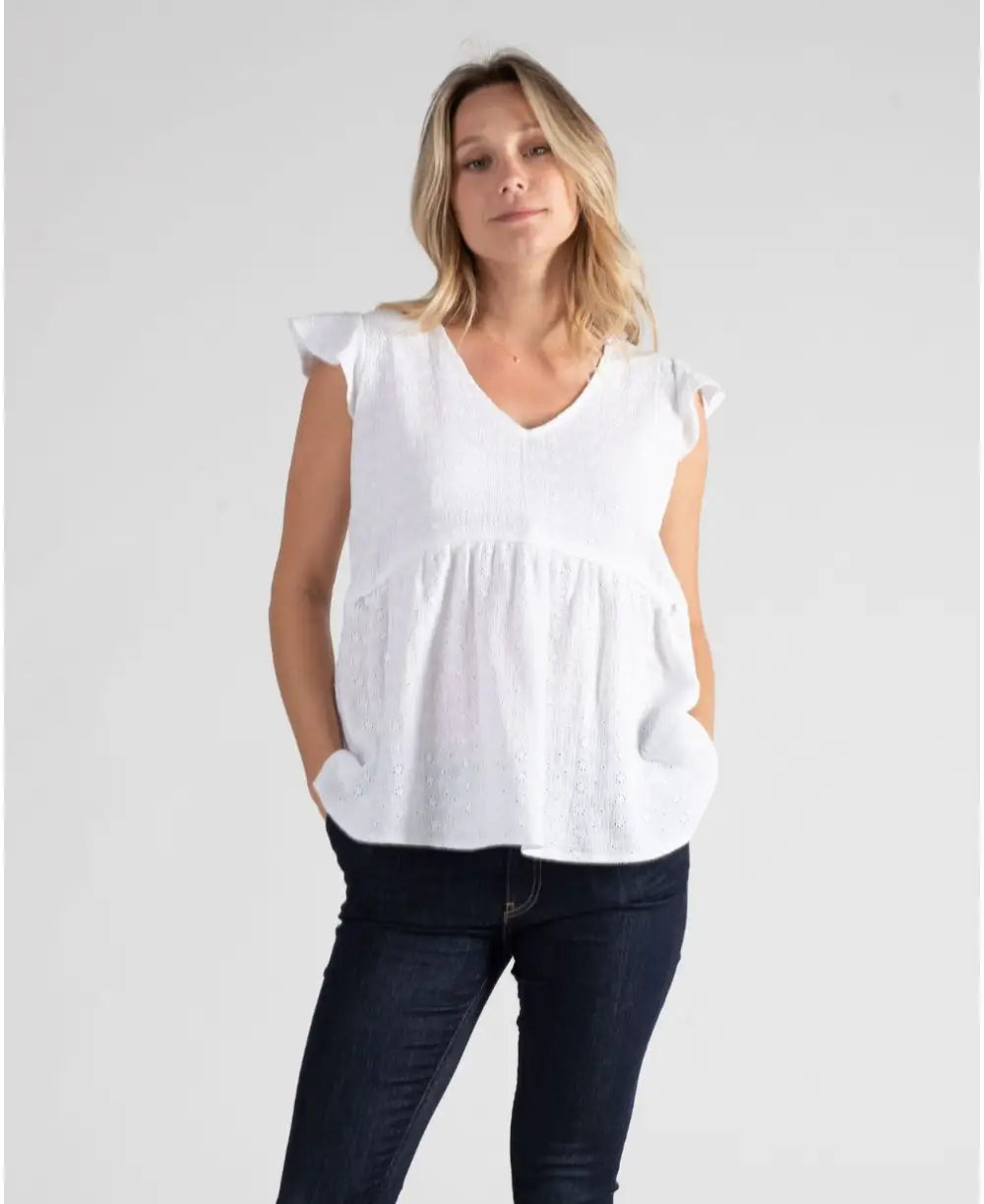 Suzanne white embroidered butterfly top for pregnancy